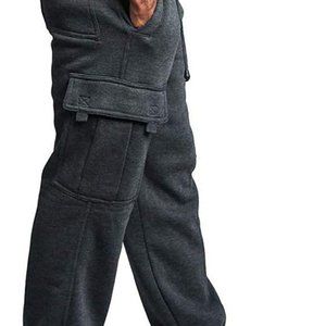 Men's Solid Fleece Heavyweight Cargo Pants Sweatpants